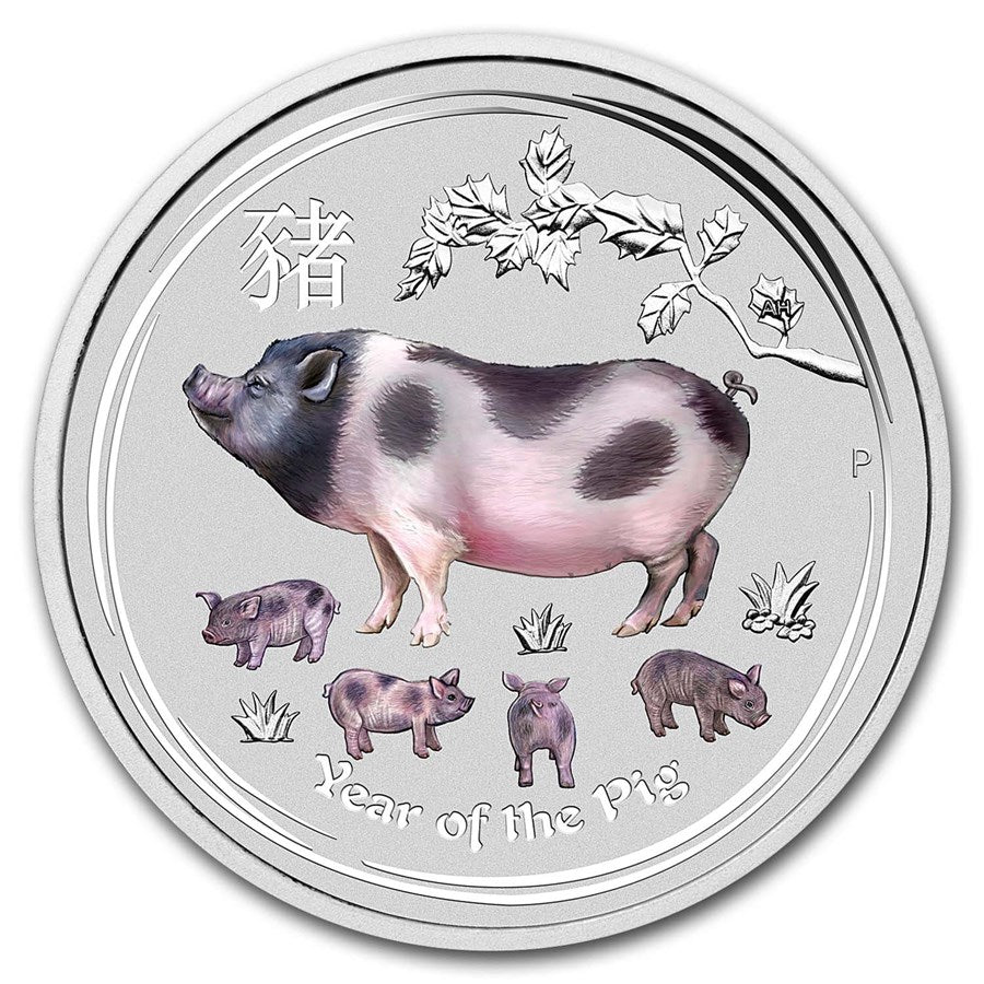1/4 UNZE SILBER - LUNAR SCHWEIN 2019 - KOLORIERT - SILBERMÜNZE