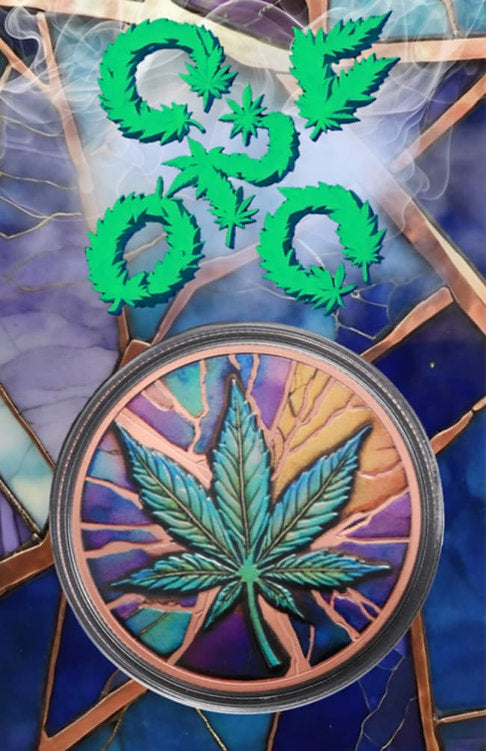 1 UNZE 999 KUPFER - CANNABIS / MARIHUANA / 420 - KOLORIERT - KUPFERBARREN