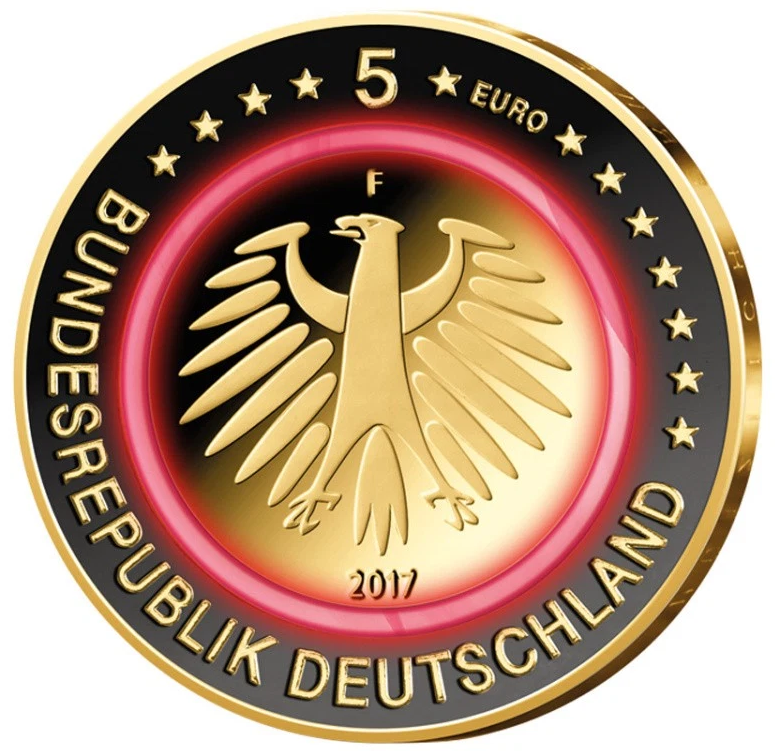 5 Euro Münze - Tropische Zone 2014 - Polymerring - mit Rhodium und Gold veredelt