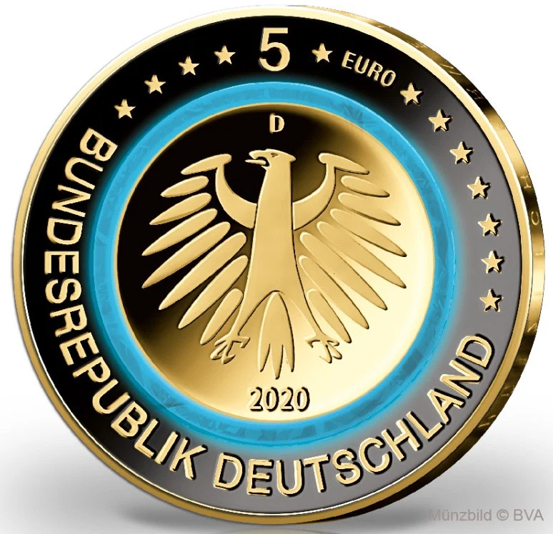 5 Euro Münze - Subpolare Zone 2020 - Polymerring - mit Rhodium und Gold veredelt