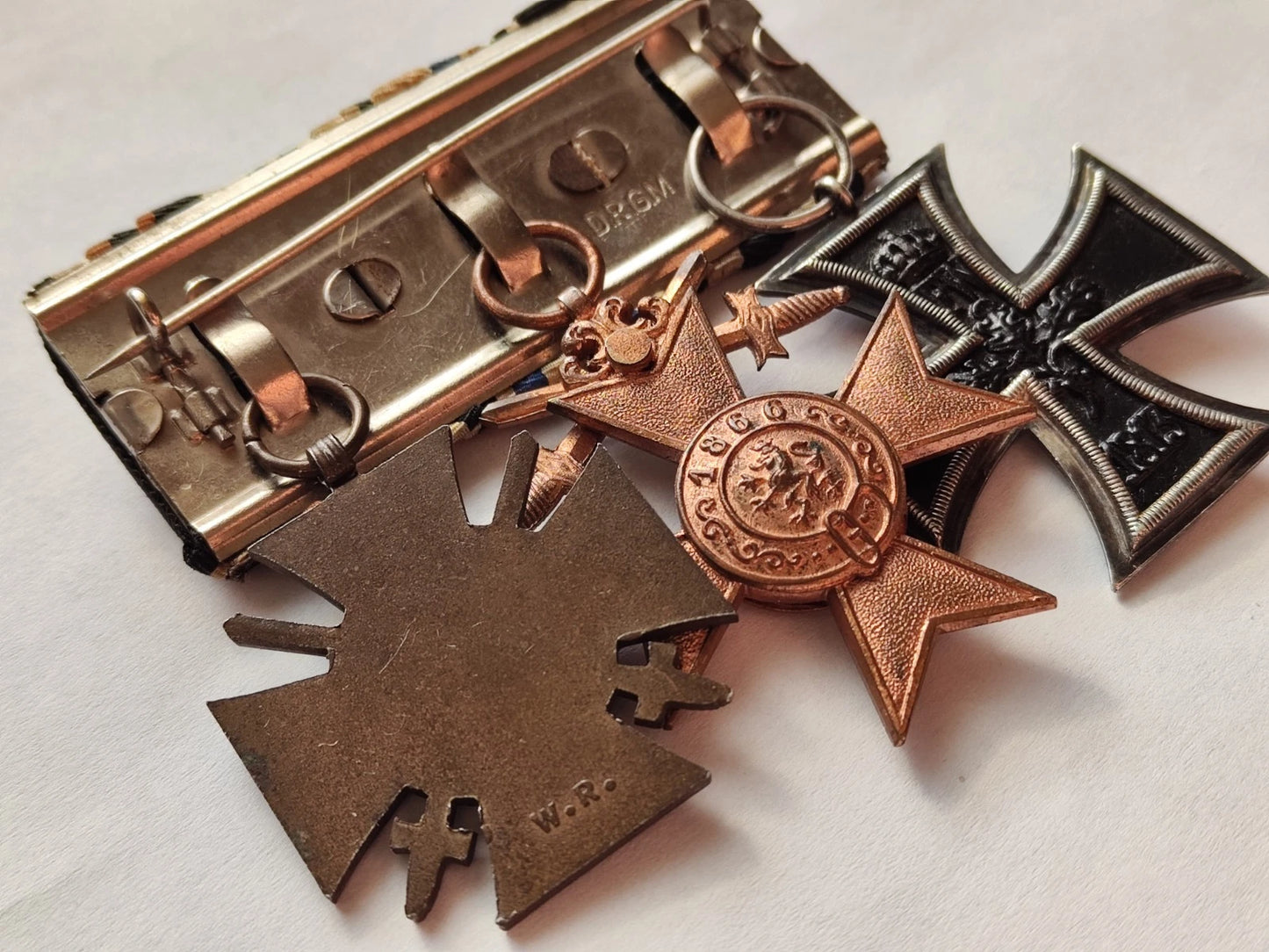 3 ORDEN - EISERNES & FRONTKÄMPFER KREUZ & BAYERISCHES VERDIENSTKREUZ 3. KLASSE 1866 - SPANGE