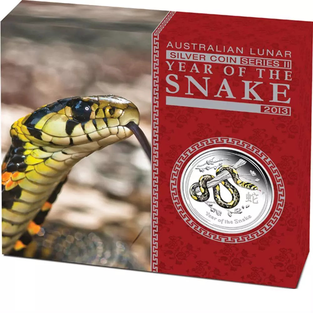 1/2 UNZE SILBER - LUNAR SCHLANGE 2013 - PROOOF - KOLORIERT - SILBERMÜNZE