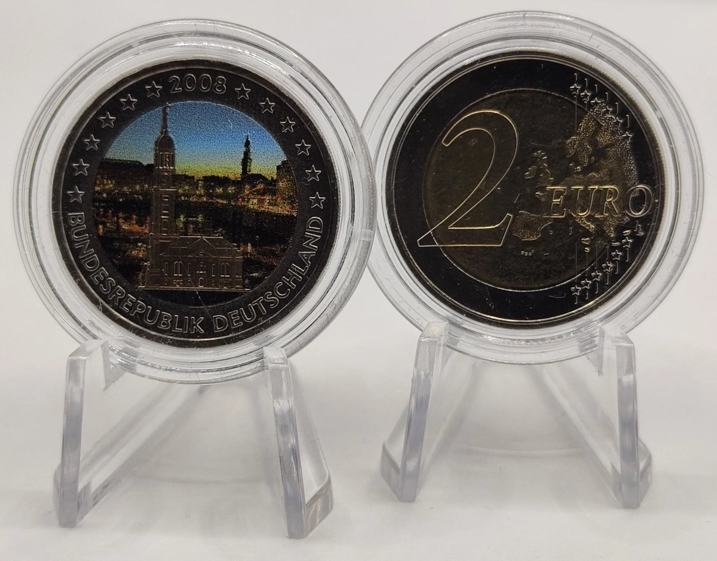 2 Euro Münze - BRD - Hamburg St. Michaeliskirche 2008 - koloriert