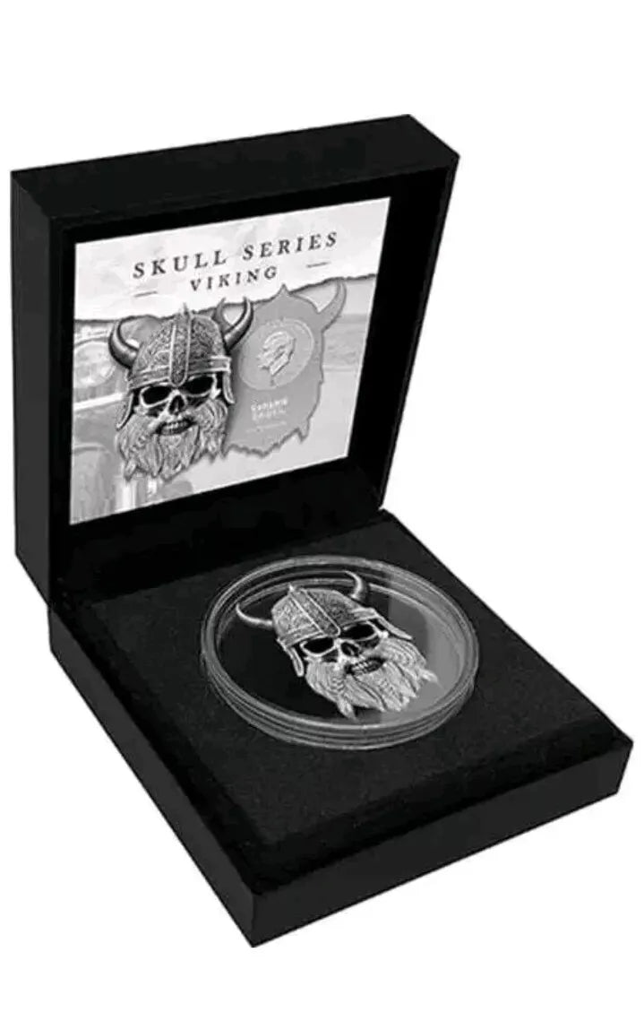 1 UNZE 999 SILBER - WIKINGER / TOTENKOPF - ANTIK FINISH - SILBERMÜNZE