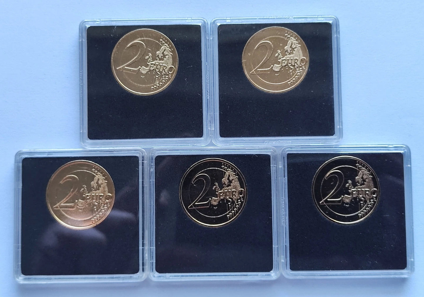 5 x 2 Euro Münze - Europa - koloriert & vergoldet