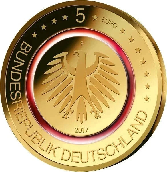 5 EURO MÜNZE - TROPISCHE ZONE 2017 - POLYMERRING - VERGOLDET