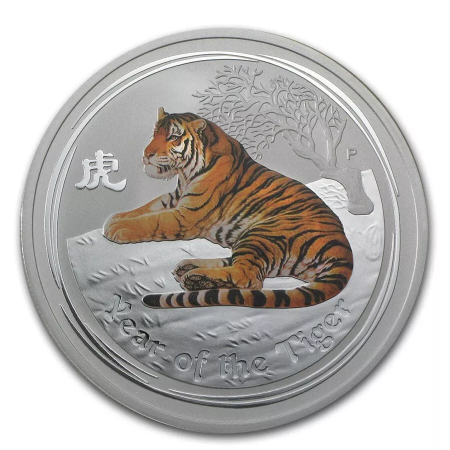 2 UNZEN SILBER - LUNAR TIGER 2010 - KOLORIERT - SILBERMÜNZE