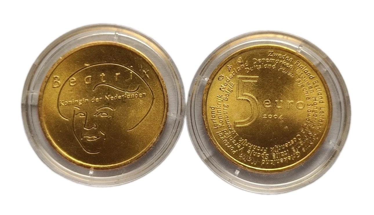 5 Euro Münze - Niederlande - EU Erweiterung 2004 - 24 Karat vergoldet