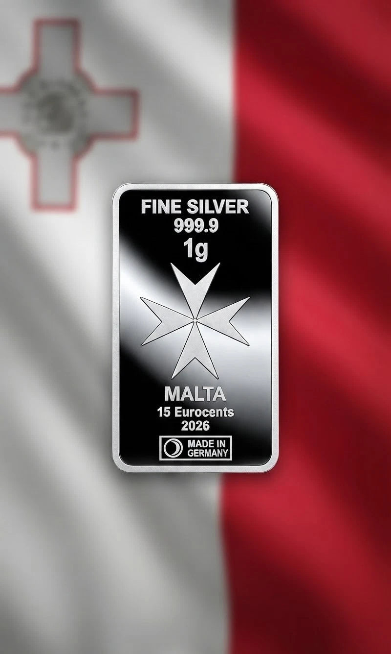 1 GRAMM SILBER - HEIMERLE & MEULE - Malta Kreuz SILBERBARREN