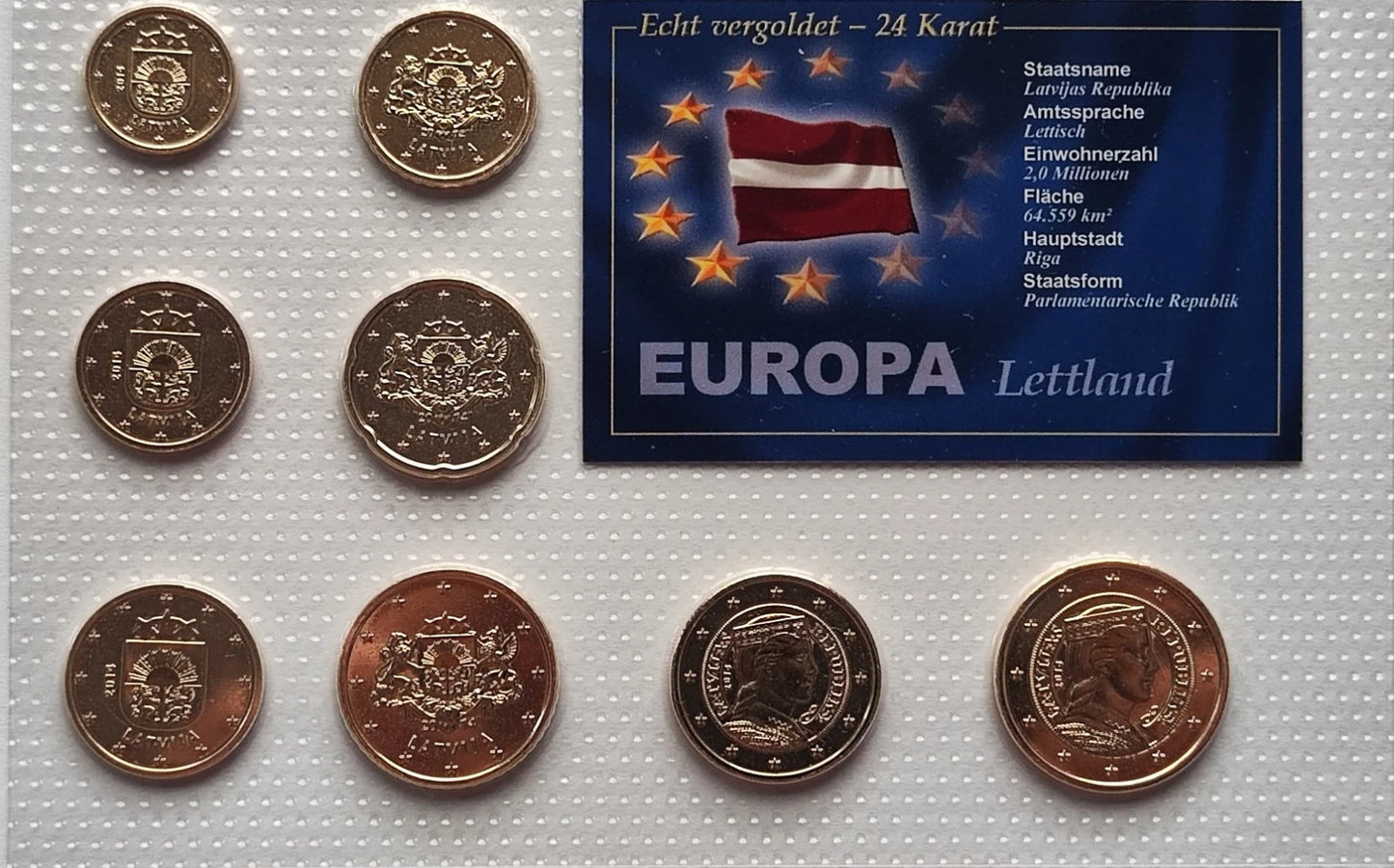 Euro KMS Kursmünzensatz - Lettland - komplett Satz - vergoldet