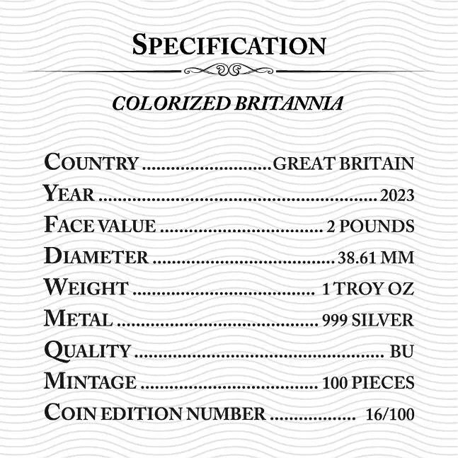 1 UNZE 999 SILBER - GOLD BRITANNIA / GRÜNER PLANET - NUR 100 STÜCK WELTWEIT - KOLORIERT - SILBERMÜNZE