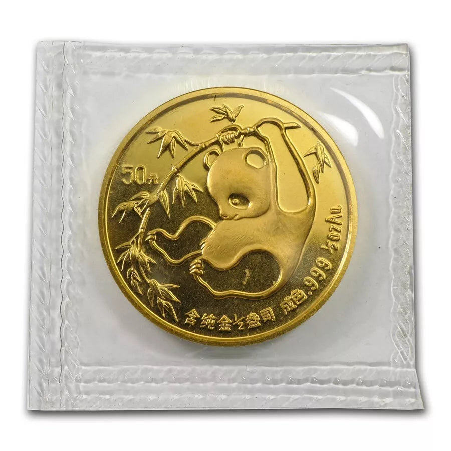 1/2 UNZE 999 GOLD - CHINA PANDA BÄR 1985 - GOLDMÜNZE