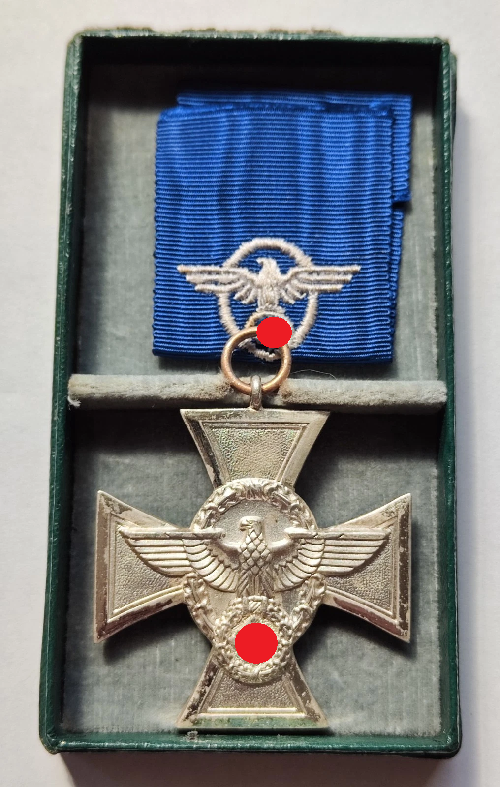 DIENSTAUSZEICHNUNG POLIZEI - 2 STUFE SILBER - FÜR 18 JAHRE IM DIENST 1938 - IM ORIGINAL ETUI MIT BAND - ORDEN