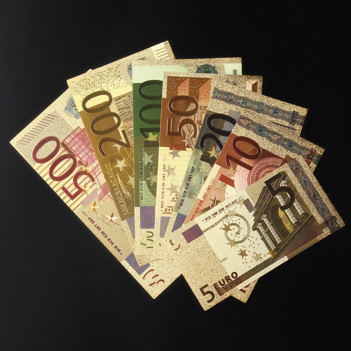 EURO BANKNOTEN SET - KOLORIERT - GOLD / VERGOLDET