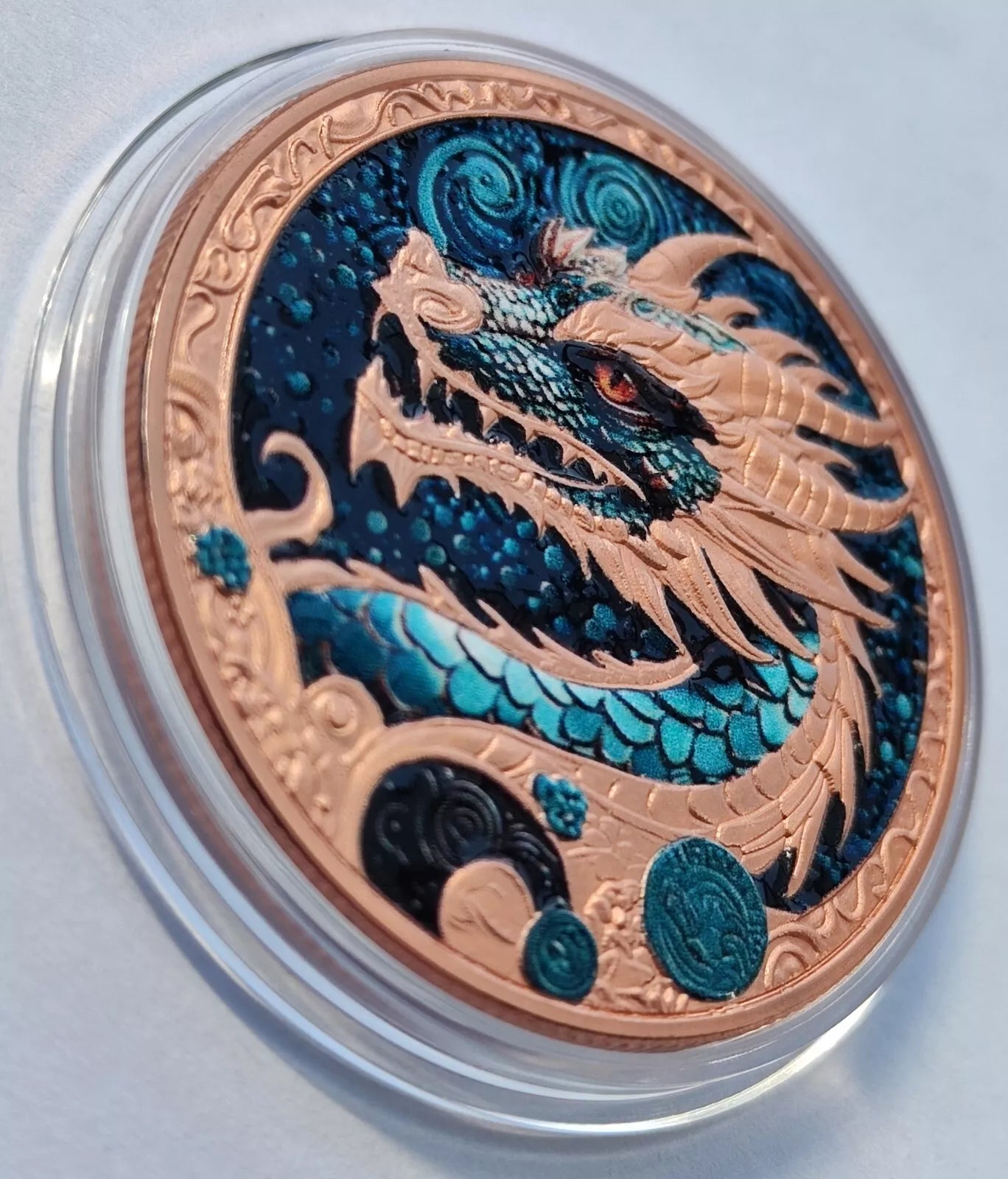 1 UNZE 999 KUPFER - LUNAR DRACHE 2024 - KOLORIERT - KUPFERBARREN