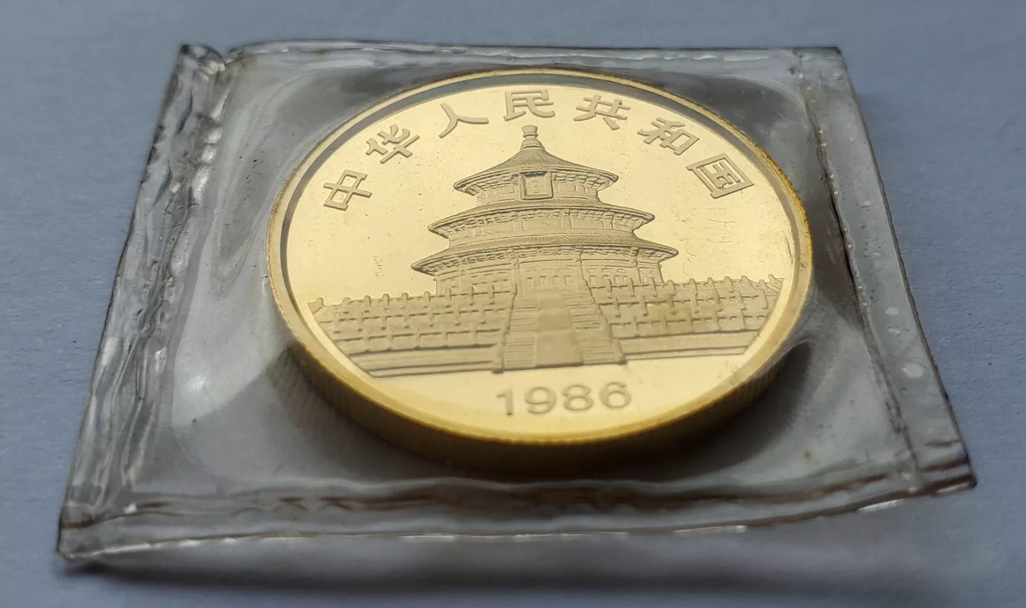 1/2 UNZE 999 GOLD - CHINA PANDA BÄR 1986 - GOLDMÜNZE