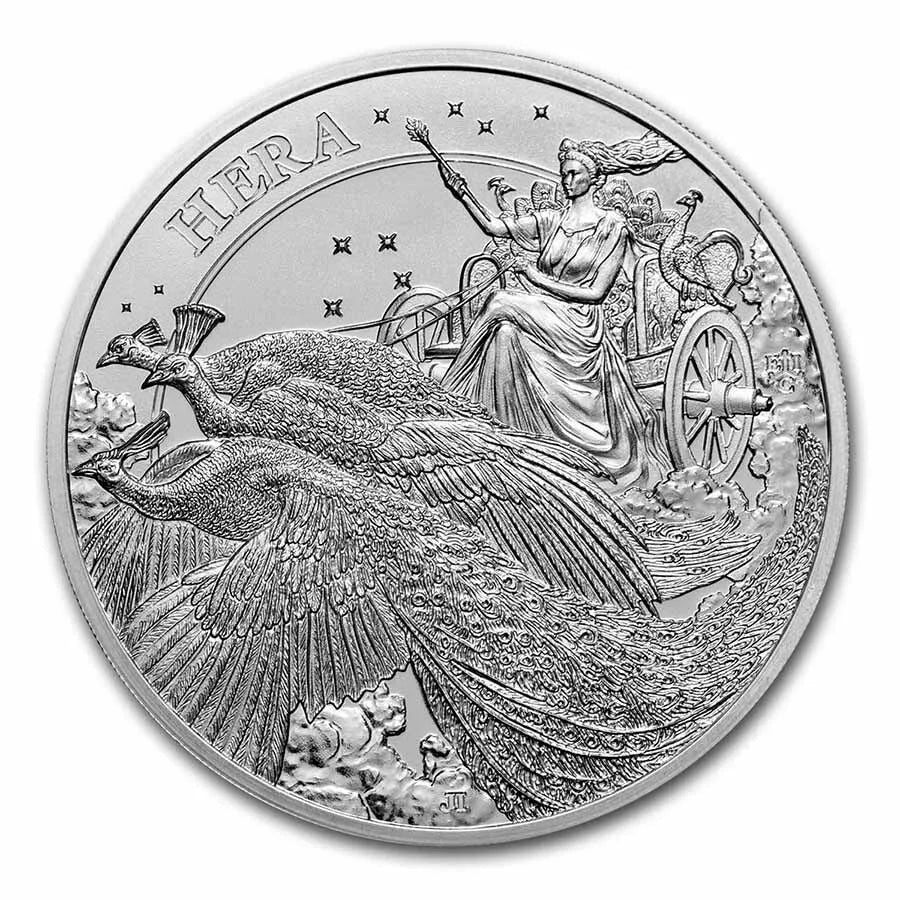 1 UNZE SILBER - GRIECHISCHE GÖTTIN HERA MIT PFAU & STREITWAGEN - SILBERMÜNZE