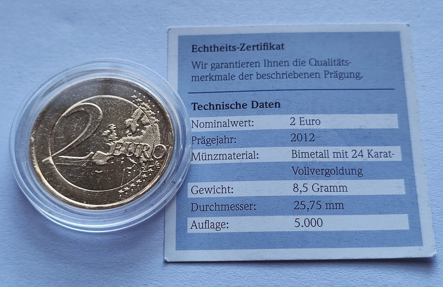12 x 2 Euro Münze - Gemeinschaftsausgaben / 10 Jahre Bargeld - 2012 - vergoldet