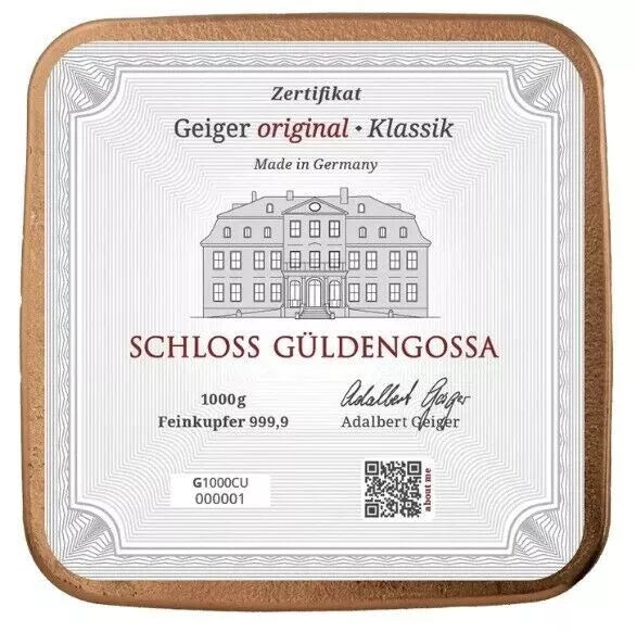 1 KILO KUPFER - SCHLOß MOTIV - KUPFERBARREN
