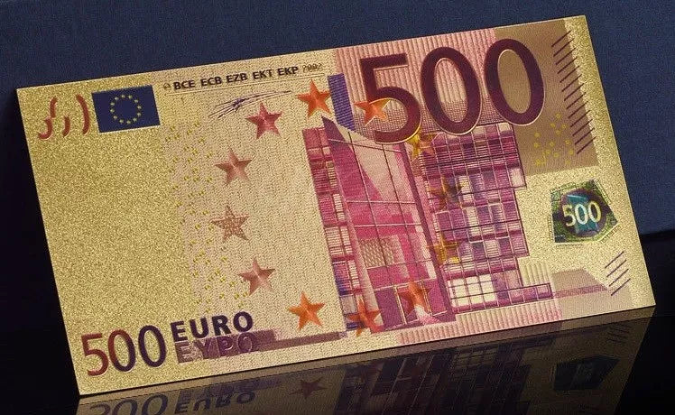 EURO BANKNOTEN SET - KOLORIERT - GOLD / VERGOLDET