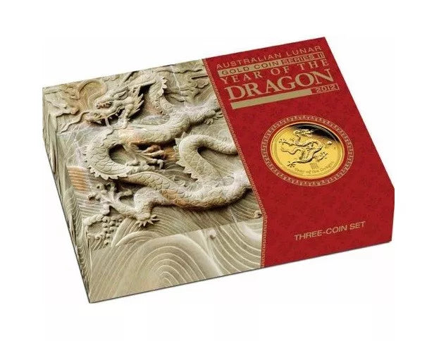 LUNAR DRACHE SET 2012 - 1 + 1/4 + 1/10 UNZE GOLD - PROOF - GOLDMÜNZE