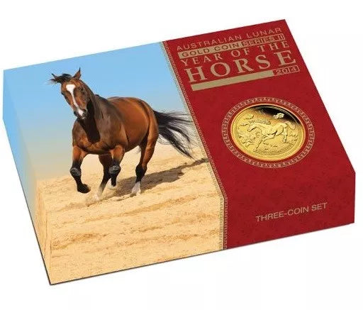 LUNAR PFERD SET 2014 - 1 + 1/4 + 1/10 UNZE GOLD - PROOF - GOLDMÜNZE