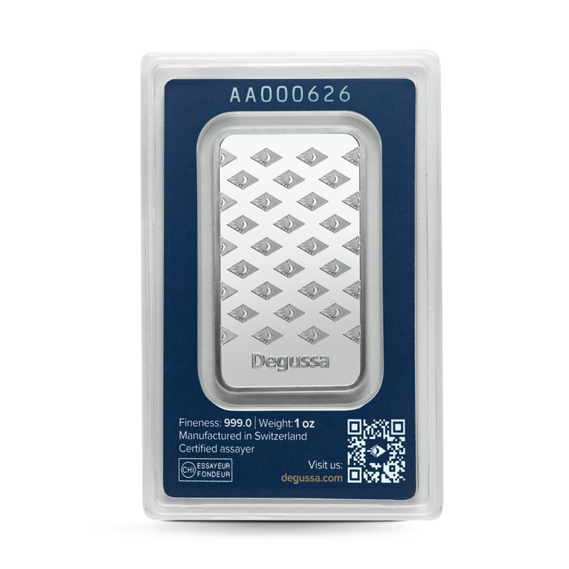 1 UNZE 999 SILBER - DEGUSSA - BLISTER - SILBERBARREN