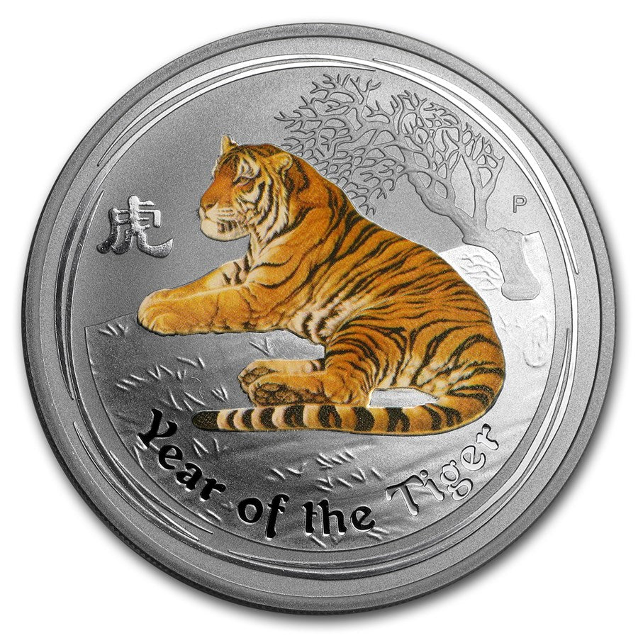 1 UNZE SILBER - LUNAR TIGER 2010- KOLORIERT - SILBERMÜNZE