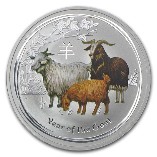 1/2 UNZE SILBER - LUNAR ZIEGE 2015 - KOLORIERT - SILBERMÜNZE