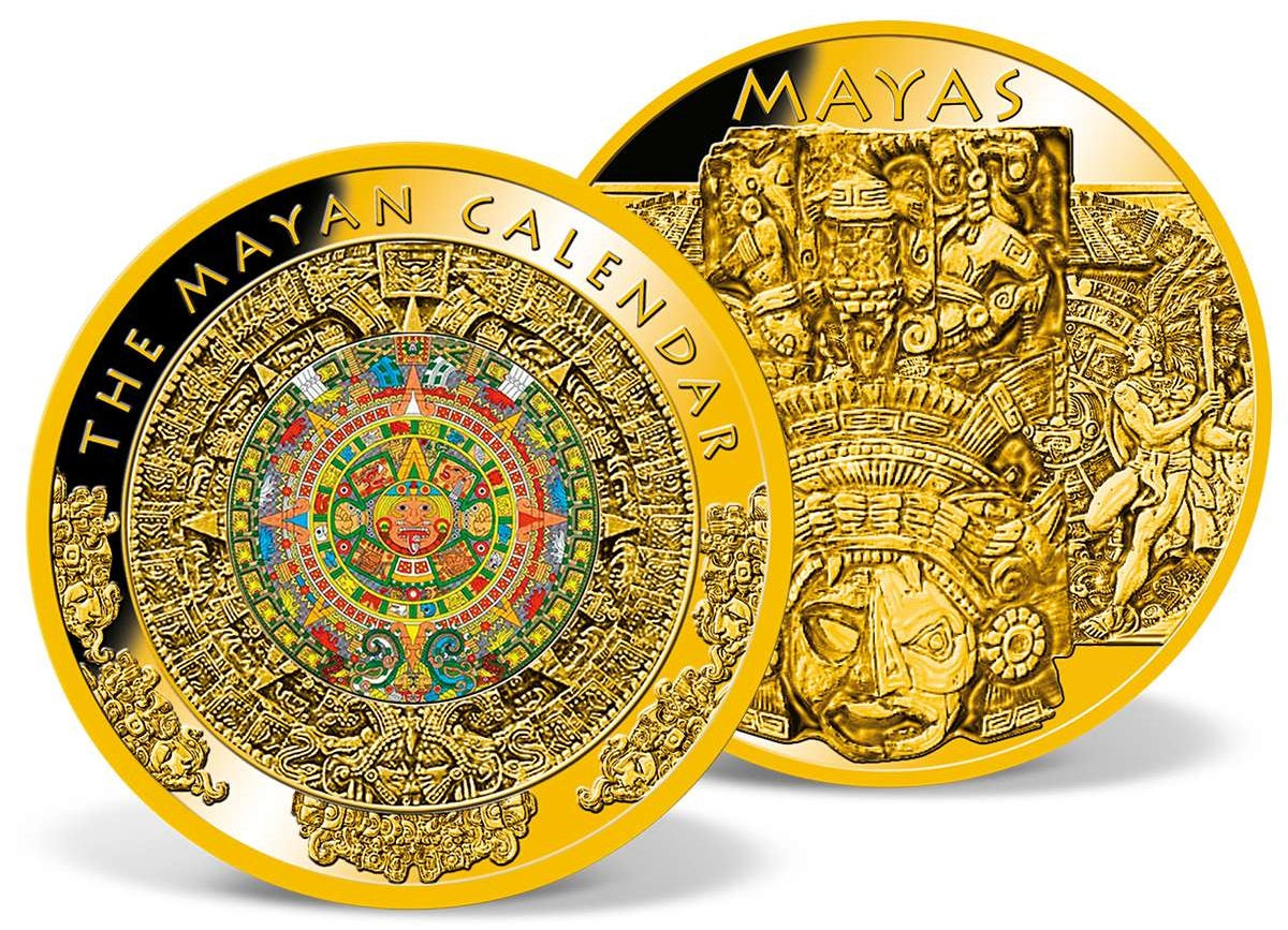MEDAILLE - MAYA KALENDER / AZTEKEN / SONNENSCHEIBE - KOLORIERT