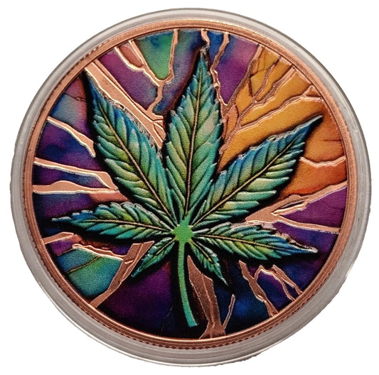 1 UNZE 999 KUPFER - CANNABIS / MARIHUANA / 420 - KOLORIERT - KUPFERBARREN