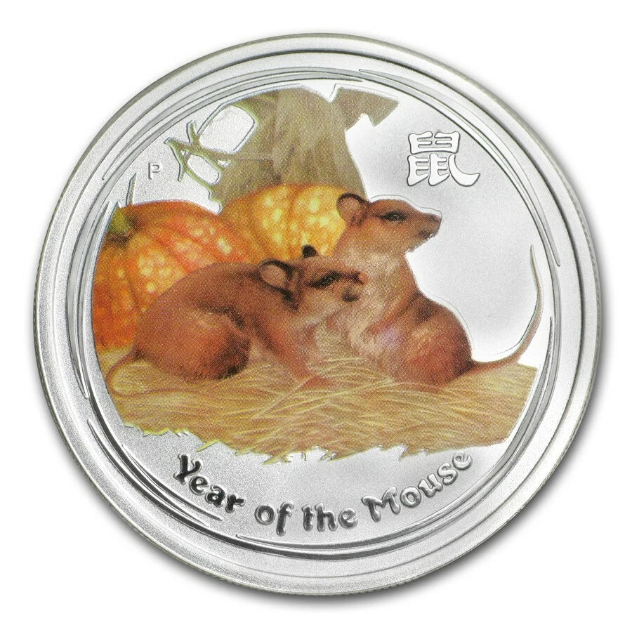 1/2 UNZE SILBER - LUNAR MAUS 2008 - KOLORIERT - SILBERMÜNZE