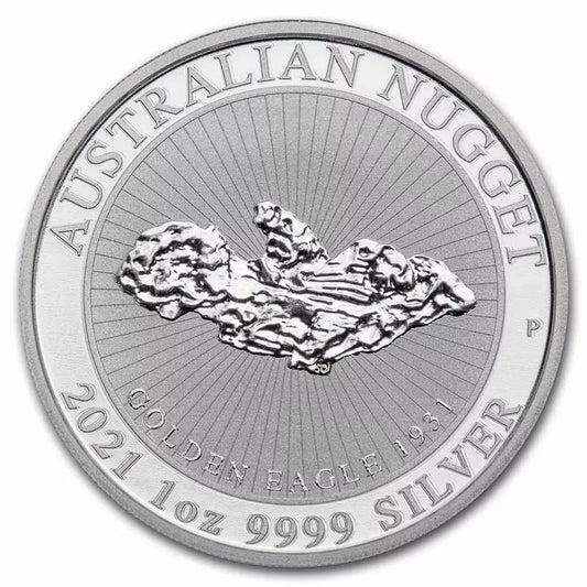 1 UNZE SILBER - GOLDNUGGET - SILBERMÜNZE