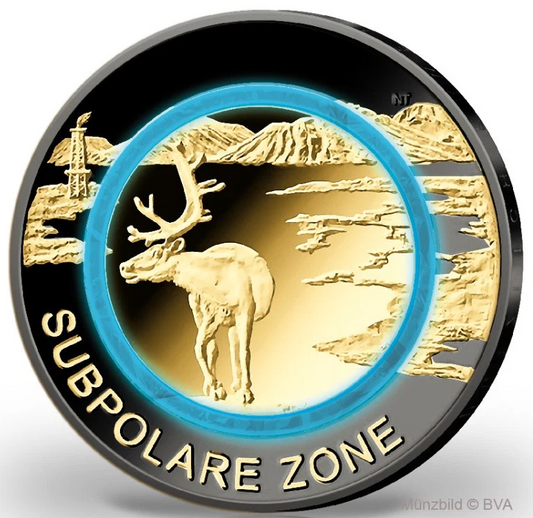 5 Euro Münze - Subpolare Zone 2020 - Polymerring - mit Rhodium und Gold veredelt