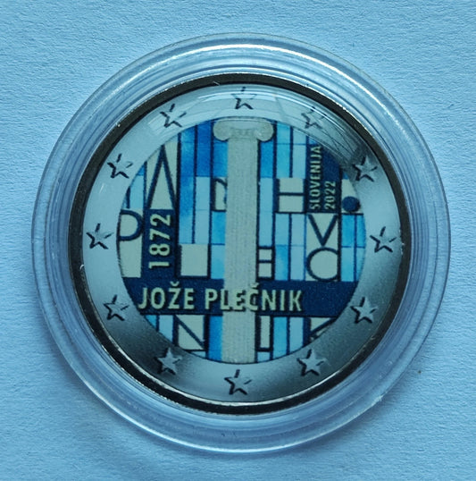 2 Euro Münze - Slowenien - 150. Geburtstag von Joze Plecnik 2022 - koloriert
