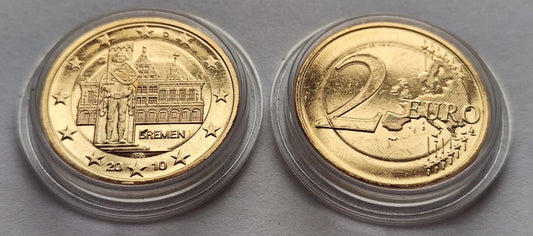 2 Euro Münze - BRD - Bremen - Rathaus & Roland 2010 - vergoldet