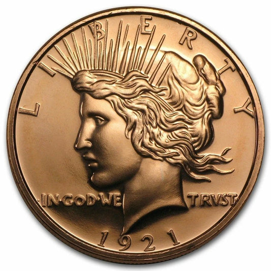 1 UNZE 999 KUPFER - PEACE DOLLAR MÜNZE 1921 - KUPFERBARREN