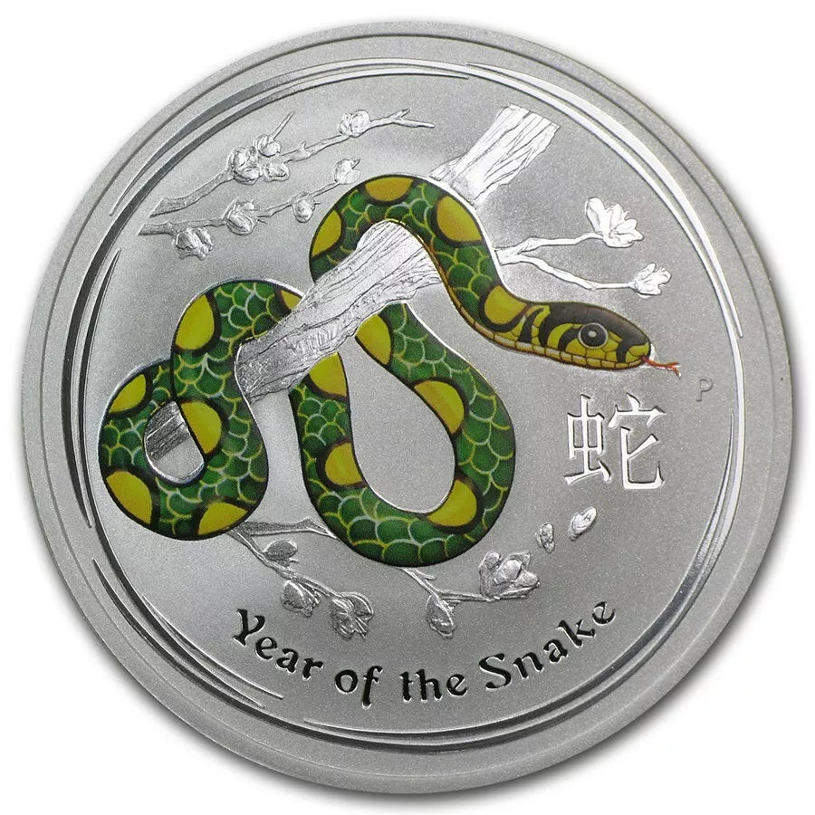 1/2 UNZE SILBER - LUNAR SCHLANGE 2013 - KOLORIERT - SILBERMÜNZE