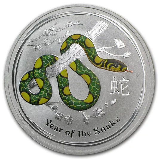 1/2 UNZE SILBER - LUNAR SCHLANGE 2013 - KOLORIERT - SILBERMÜNZE