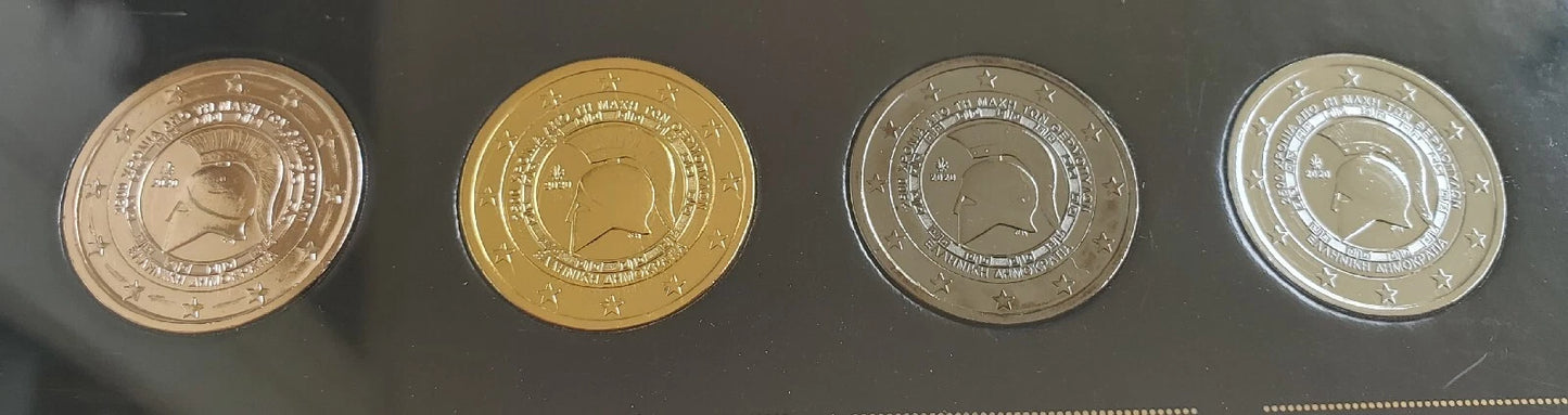 5 x 2 Euro Münzen Set - Griechenland 2020 - 2500 Jahre Thermopylen Leonidas - Silber / Platin / Rotgold / Ruthenium / Gold