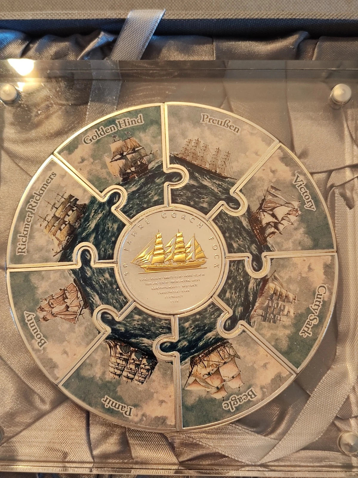 XXL PUZZLE MEDAILLE + 10 EURO SILBERMÜNZE 50 JAHRE SCHIFF GORCH FOCK 2008 - KOLORIERT & VERGOLDET