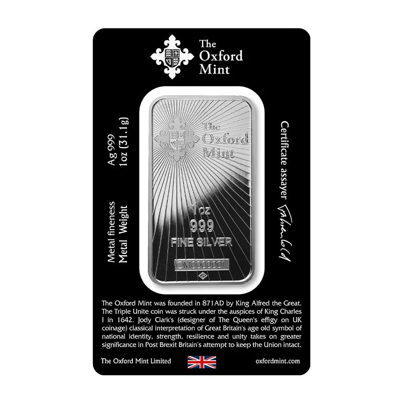 1 UNZE 999 SILBER - ENGLAND / BRITANNIA MIT LÖWE / SCHIFF  SILBERBARREN