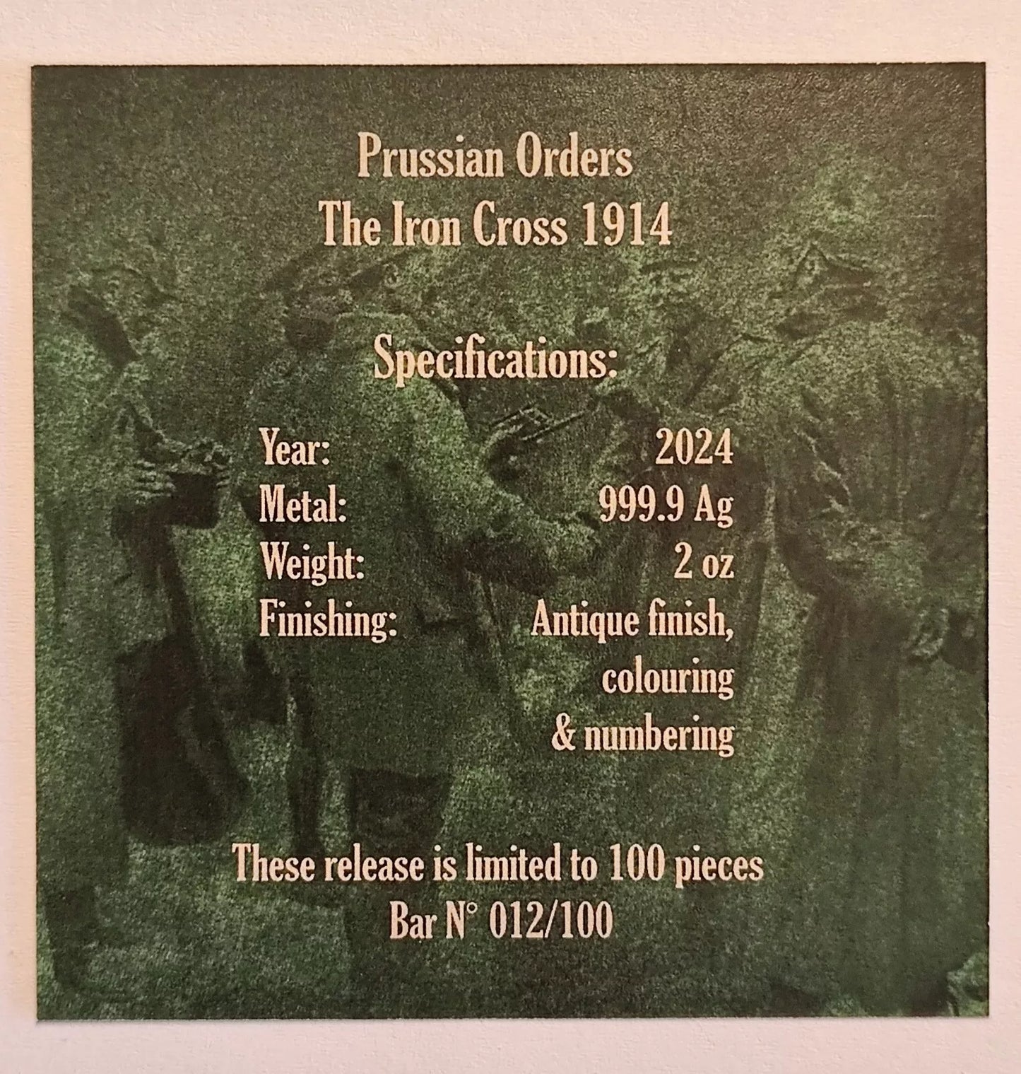 2 UNZEN 999 SILBER - EISERNES KREUZ 1914 - NUR 100 STÜCK - KOLORIERT - SILBERBARREN