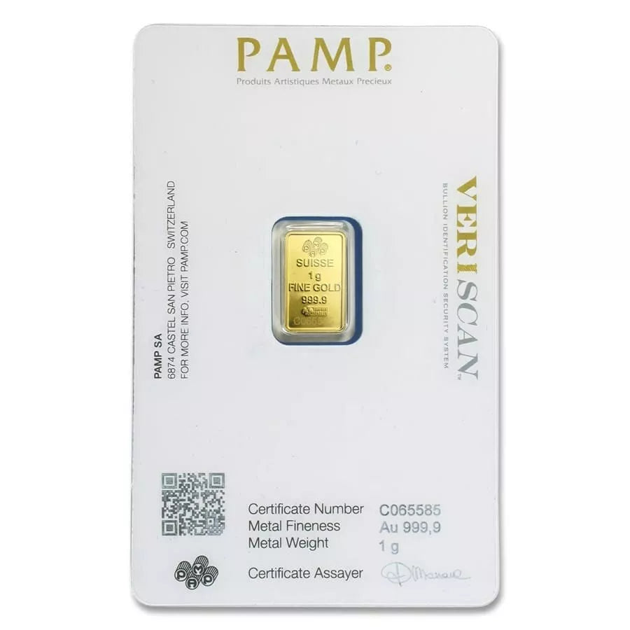 1 GRAMM GOLDBARREN - GÖTTIN FORTUNA - PAMP SUISS / SCHWEIZ