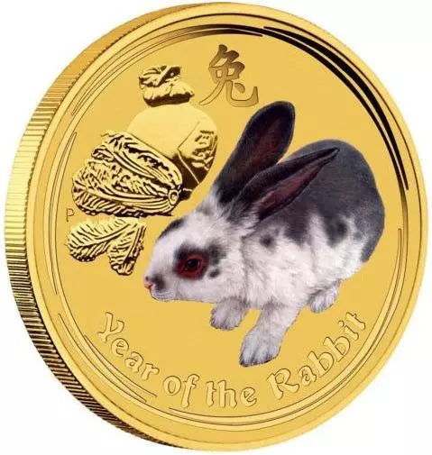 1/20 UNZE GOLD - LUNAR HASE 2011 - KOLORIEERT - GOLDMÜNZE