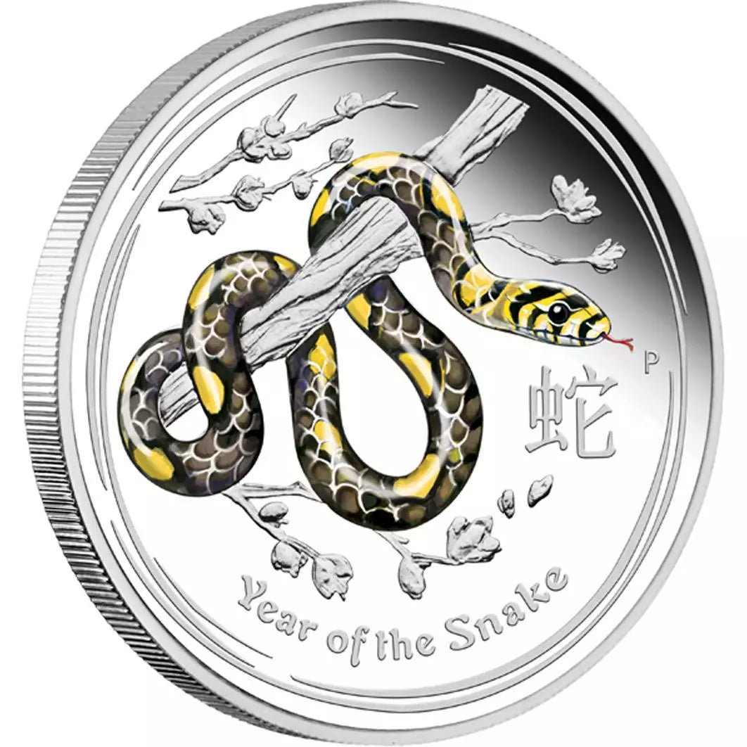 1/2 UNZE SILBER - LUNAR SCHLANGE 2013 - PROOOF - KOLORIERT - SILBERMÜNZE