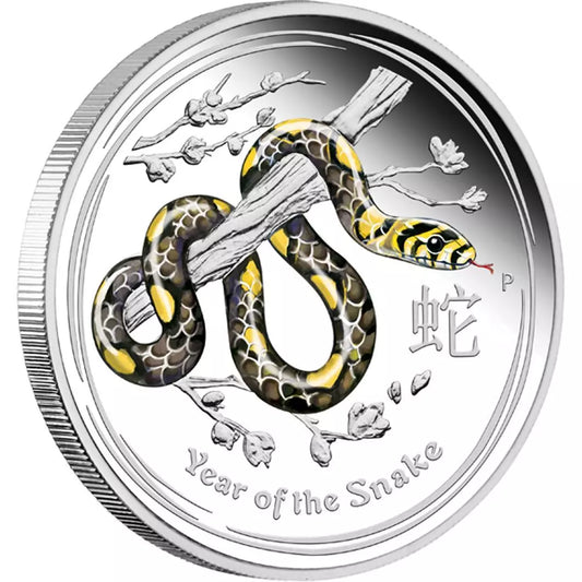 1/2 UNZE SILBER - LUNAR SCHLANGE 2013 - PROOOF - KOLORIERT - SILBERMÜNZE