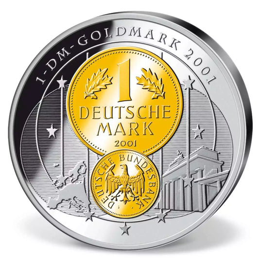 MEDAILLE - 1 GOLD DM MÜNZE 2001 / QUADRIGA - KOLORIERT & TEILVERGOLDET