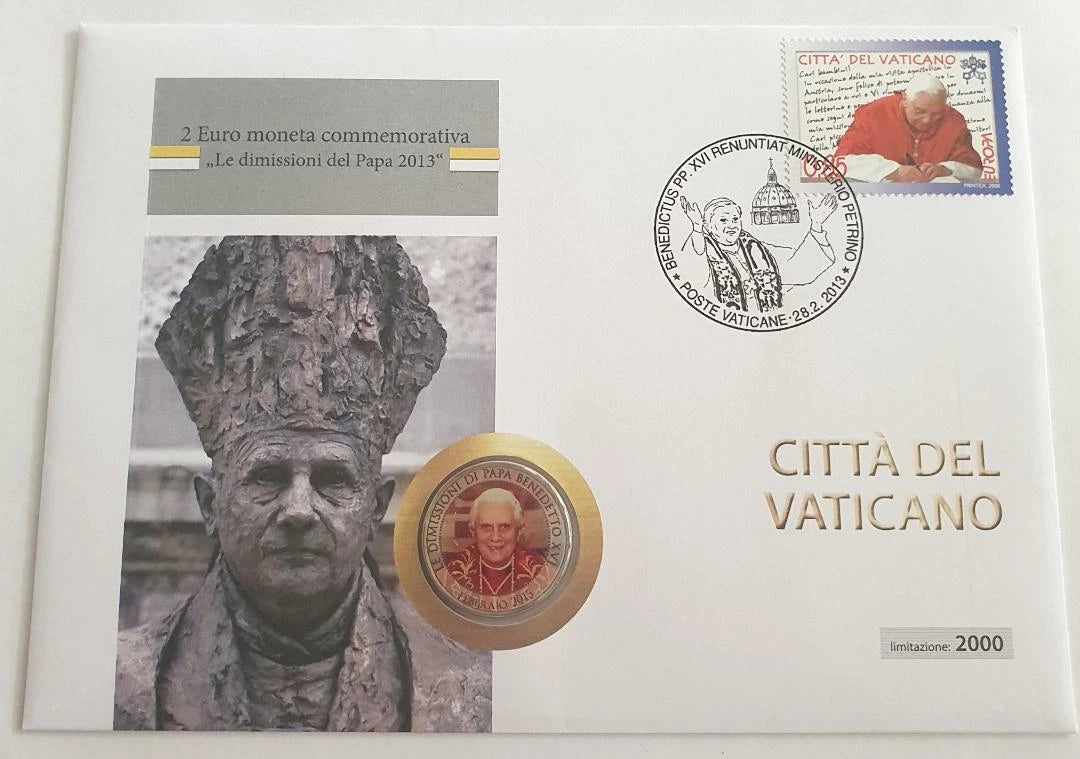 2 EURO MÜNZE - VATIKAN / PAPST BENEDIKT XVI. 2013 - NUMISBRIEF - BRIEFMARKE - KOLORIERT