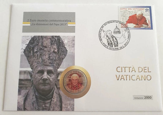 2 EURO MÜNZE - VATIKAN / PAPST BENEDIKT XVI. 2013 - NUMISBRIEF - BRIEFMARKE - KOLORIERT